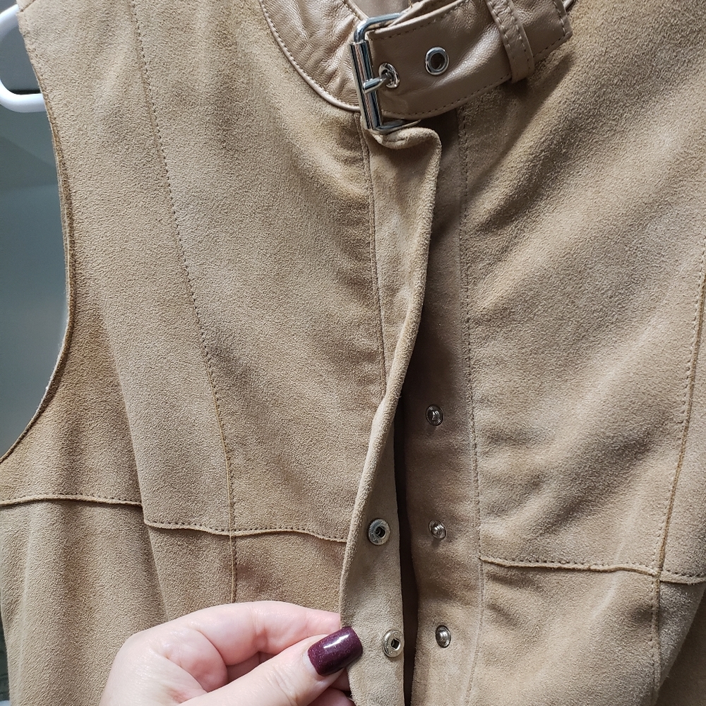 Bebe beige suede/leather dress.